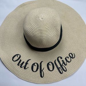 Floppy beach hat “Out of Office” wide brim woven hat. One size fits most.